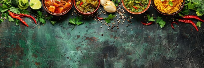 Wall Mural - Visually Stunning Arrangement of Delectable Yemeni Dishes Captured in a Professional Studio Setting with Ample Copy Space for Advertising or Wallpaper Design.
