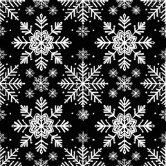 Poster - Christmas snowflake pattern on a black background, perfect for festive gift wrap or winter holiday textiles