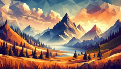 low poly geometric style of a mountain landscape