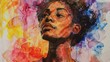 © Oskar - An emotional watercolor painting of a woman with a thoughtful expression, blending vibrant and pastel colors in the background, highlighting the intricate details and the introspective mood.