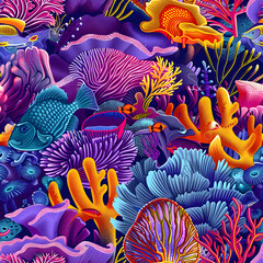 Poster - Intricate illustration showcasing the beauty and diversity of a thriving coral reef