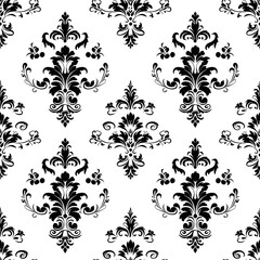 Poster - Seamless damask pattern repeating floral ornament design on white background