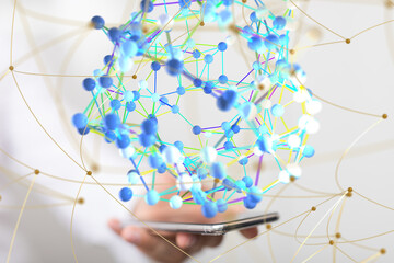Poster - Neural network concept. Connected cells with links.