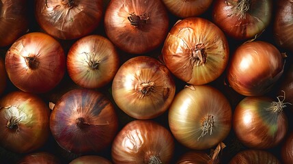 Wall Mural - Close-Up Image of Fresh Onions in Various Shades of Brown. This is a High-Resolution Stock Photo of Many Onions. Ideal for Cooking Blogs, Recipe Websites, and Food Photography. AI