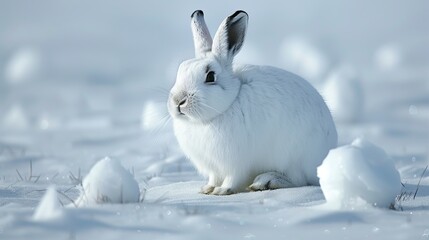 Wall Mural - Snowy White Rabbit in Winter Wonderland