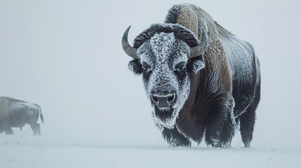 Wall Mural - A Frosty Bison Stands Tall in Winter