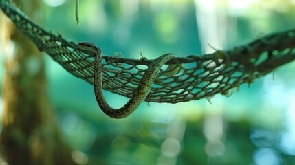 Poster - A green snake is lying on a hammock. AI.