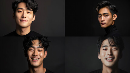 Wall Mural - handsome korean young man on black background, guy, boy, model, k-pop, asian, male, japanese, chinese, style, fashion, beauty, studio, head, portrait, face, person, people, self care, healthy skin