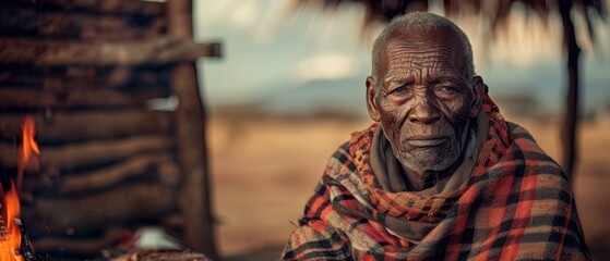 Poster - Portrait of a wise and weathered elder, lost in thought. AI.