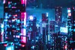 © Larisa - Blurred cityscape with neon lights at night, modern urban concep
