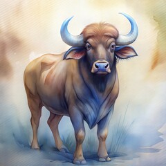 buffalo. watercolor art illustration.