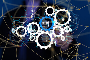 Poster - Neural network 3D illustration. Big data and cybersecurity
