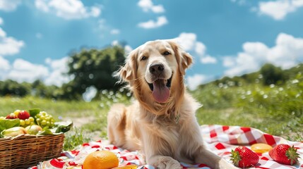 Canvas Print - Golden Retriever Enjoying a Picnic in the Park