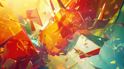 Wall Mural - Abstract Geometric Shapes and Gradient Colors in Digital Art with Natural Light Illumination, Wide Shot of Particles