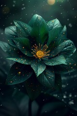 Wall Mural - Green Flower With Golden Dewdrops