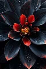 Wall Mural - Elegant Black and Red Flower With Dewdrops