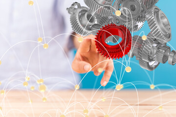 Poster - gear Futuristic in Industry 4.0 and business virtual diagram