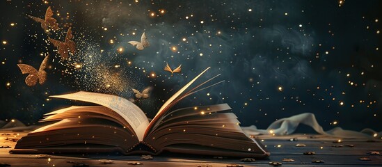 Poster - An open book with sparkles coming out of it ideal for fantasy.