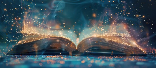 Poster - World Book Day. Fantasy and literature concept. magic book with fantastic.