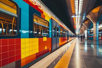 A color-blocked abstract of a modern subway train