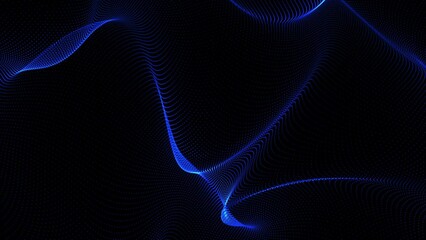 Poster - Abstract blue particle dots wave background. Digital particle cyber or technology background, Animation of seamless loop