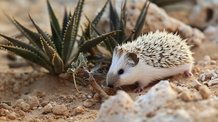 Sticker - A Curious Hedgehog Exploring a Desert Landscape