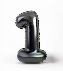 Poster - ai generated photo with inflatable black color number 1. minimalistic balloon isolated on a white ba