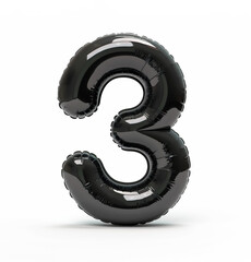 Poster - ai generated photo with inflatable black color number 3. minimalistic balloon isolated on a white ba