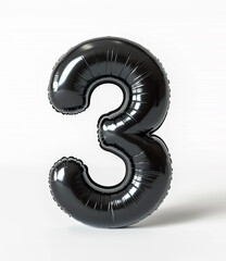 Poster - ai generated photo with inflatable black color number 3. minimalistic balloon isolated on a white ba