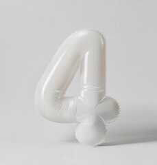 Poster - ai generated photo with inflatable white color number 4. minimalistic balloon isolated on a white ba