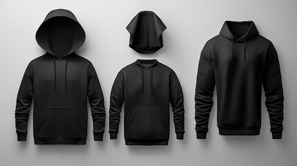 Wall Mural - Men s black sportswear vector mockup with hoodie and trousers for athletic wear design
