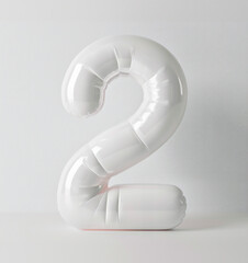 Poster - AI generated photo with inflatable white color number 2. Minimalistic balloon isolated on a white background
