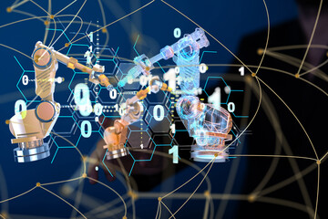 Poster - Neural network 3D illustration. Big data and cybersecurity