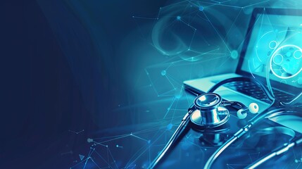 Poster - Stethoscope and laboratory equipment, displaying data visualizations on abstract medical background.