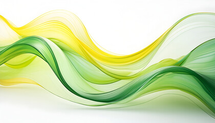 Abstract Green And Yellow Wavy Lines On White Background