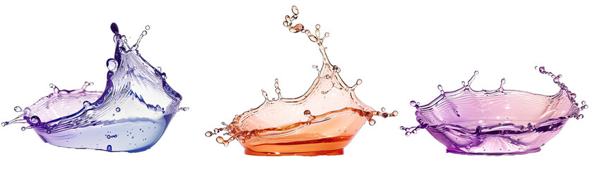Wall Mural - Perfumed Liquid Splashes With Lavender, Rose, and Sandalwood Scents. Isolated on a Transparent Background. Cutout PNG.