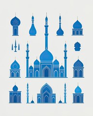 Wall Mural - minimalist mosque dome logo icon template set. Islamic masjid logo symbol template. Muslim linear mosque icon isolated vector illustration