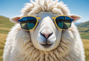 Wall Mural - Portrait of sheep with sunglasses