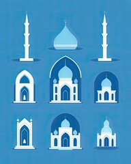 Wall Mural - minimalist mosque dome logo icon template set. Islamic masjid logo symbol template. Muslim linear mosque icon isolated vector illustration