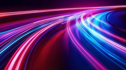 Wall Mural - Abstract Neon Light Trails - Futuristic Digital Speed Concept - 3D Render