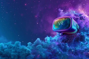 Sticker - Futuristic VR Headset in Cosmic Environment with Digital Interface