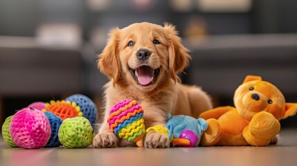 Canvas Print - Golden Retriever Puppy Playing with Toys