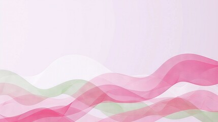 Wall Mural -   Pink, green, and white abstract background with wavy lines on the left and light pink background on the right