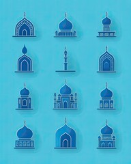 Wall Mural - Mosque Blue Icon On White Background. Blue Flat Style Vector Illustration.