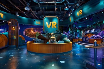 Canvas Print - Man Using VR Headset for High Tech Simulation in Control Room