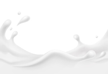 Wall Mural - milk splash seamless pattern. 3d realistic yogurt wave border isolated on white background. vector m