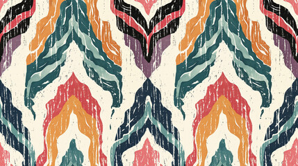 A colorful patterned design with a lot of texture and detail