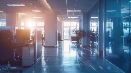 Poster - Sunlight Illuminating Empty Office Corridor