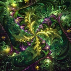 Poster - A digital art piece with a green and purple swirl design. AI.