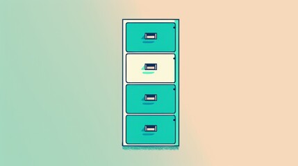 Wall Mural - Illustrated Filing Cabinet on Gradient Background, Organization Concept, Copy Space
